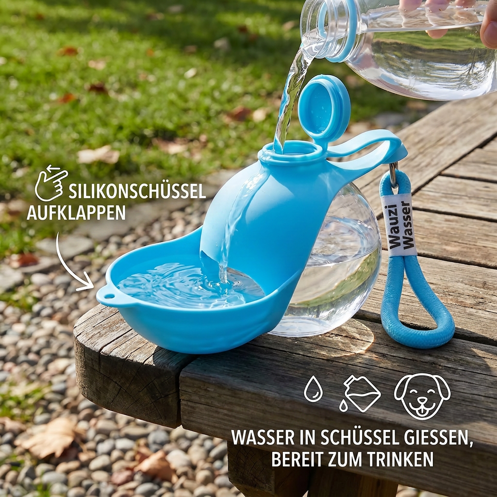 Kugelförmige 2-in-1 Trinkflasche für Hunde – Auslaufsichere Wasserflasche mit Silikonnapf