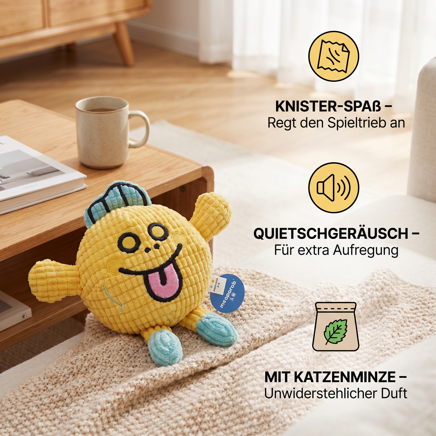 Knister-Waffel Katzenspielzeug mit Katzenminze-Fach und Quietschgeräusch