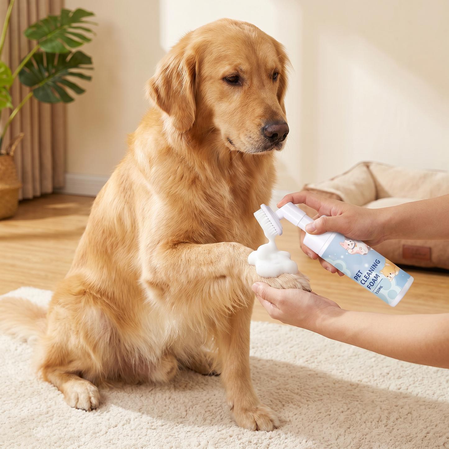 Wasserloser & Sanfter Pfoten Reinigungsschaum mit Bürste für Hunde