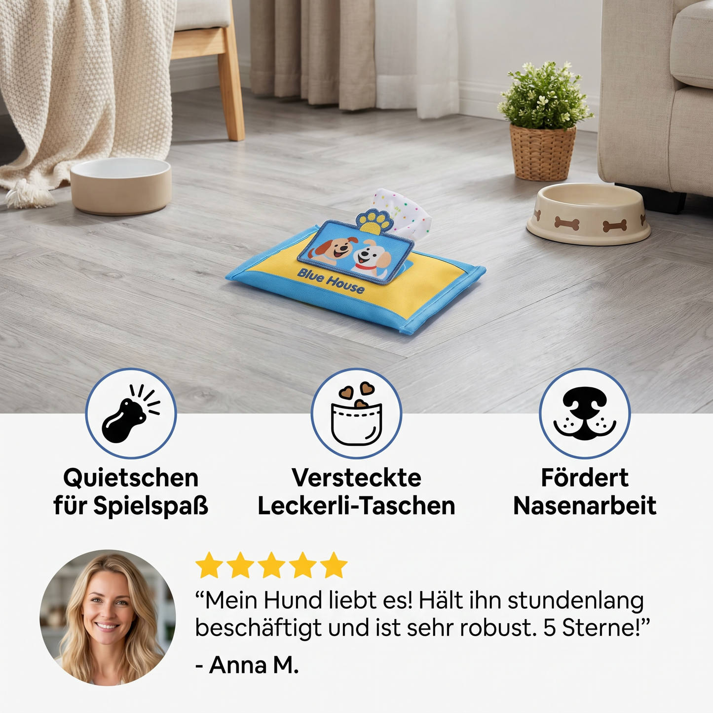 Langlebiges Schnüffelspielzeug für Hunde im Tuchbox Design – Mit Versteckfach & Quietschfunktion