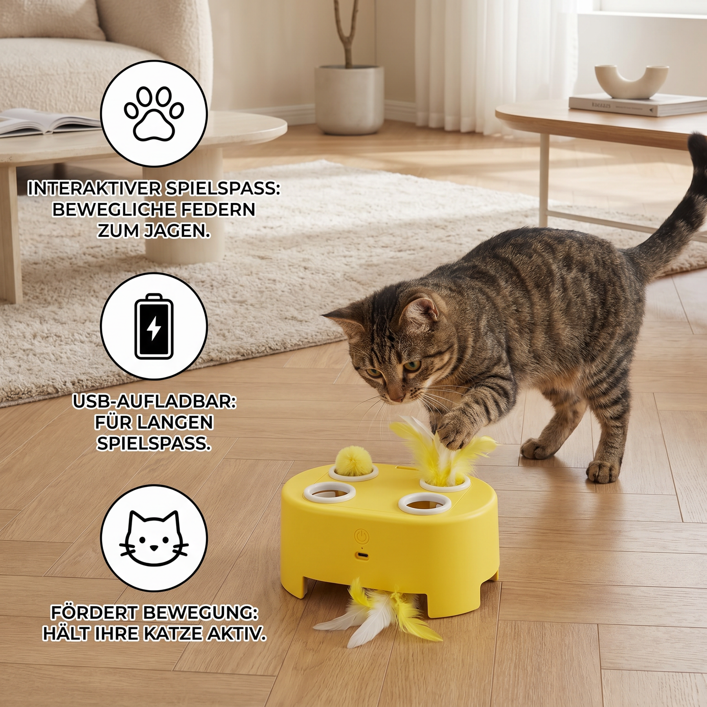 Automatisches Spielzeug mit flatternden Federn für Katzen