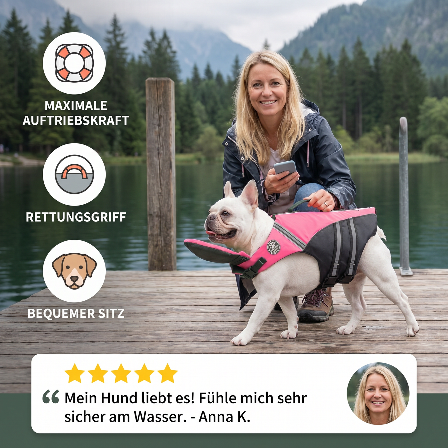 Sicherheits-Schwimmweste für Hunde mit Rettungsgriff