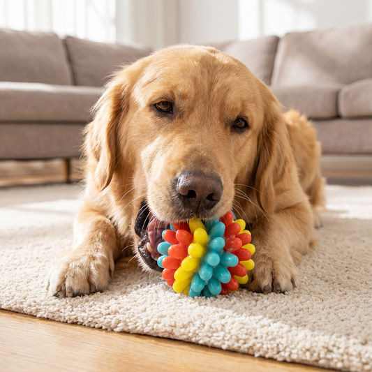 Bunter Hundekau-Ball mit Noppen