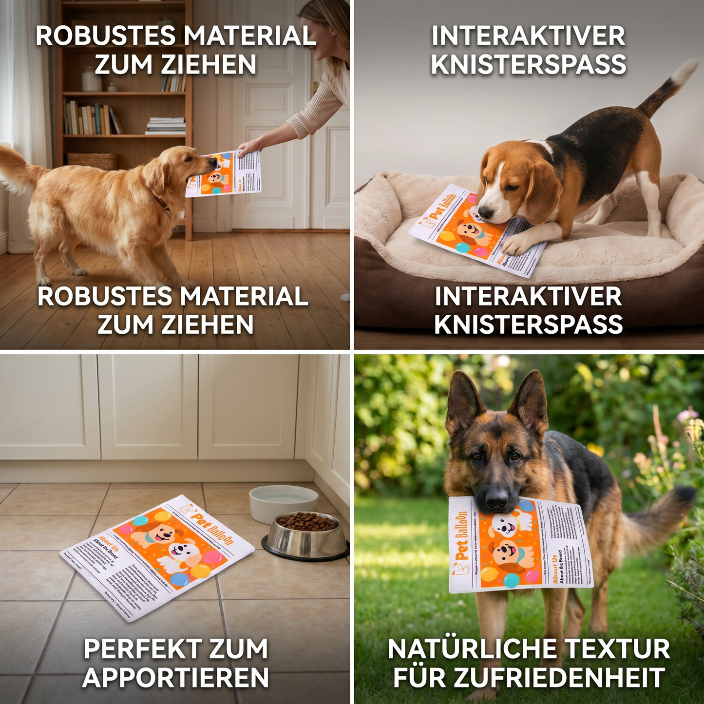Robustes, interaktives Hundespielzeug aus knisternder Zeitung