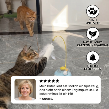 Interaktives 3-in-1-Katzenspielzeug mit Katzenminze, Federstab und Glöckchen