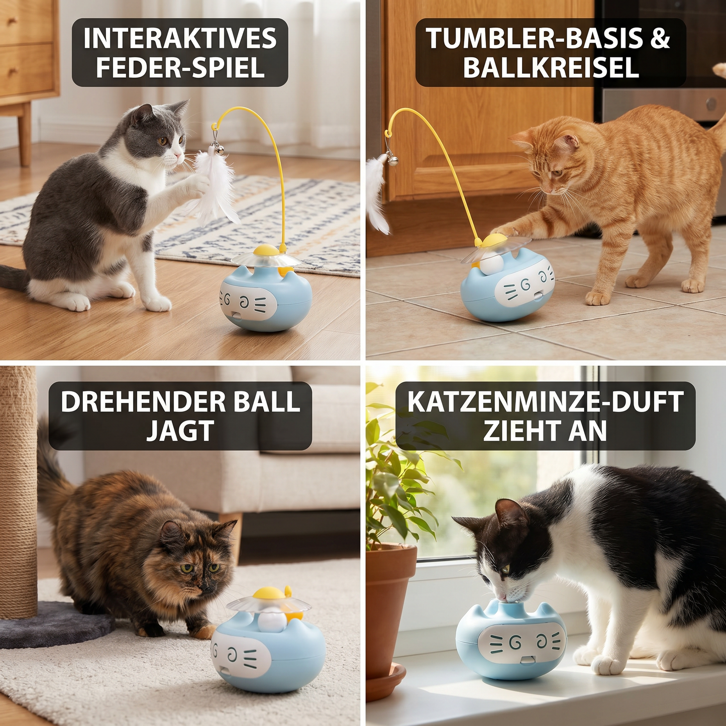 Interaktives 3-in-1-Katzenspielzeug mit Katzenminze, Federstab und Glöckchen