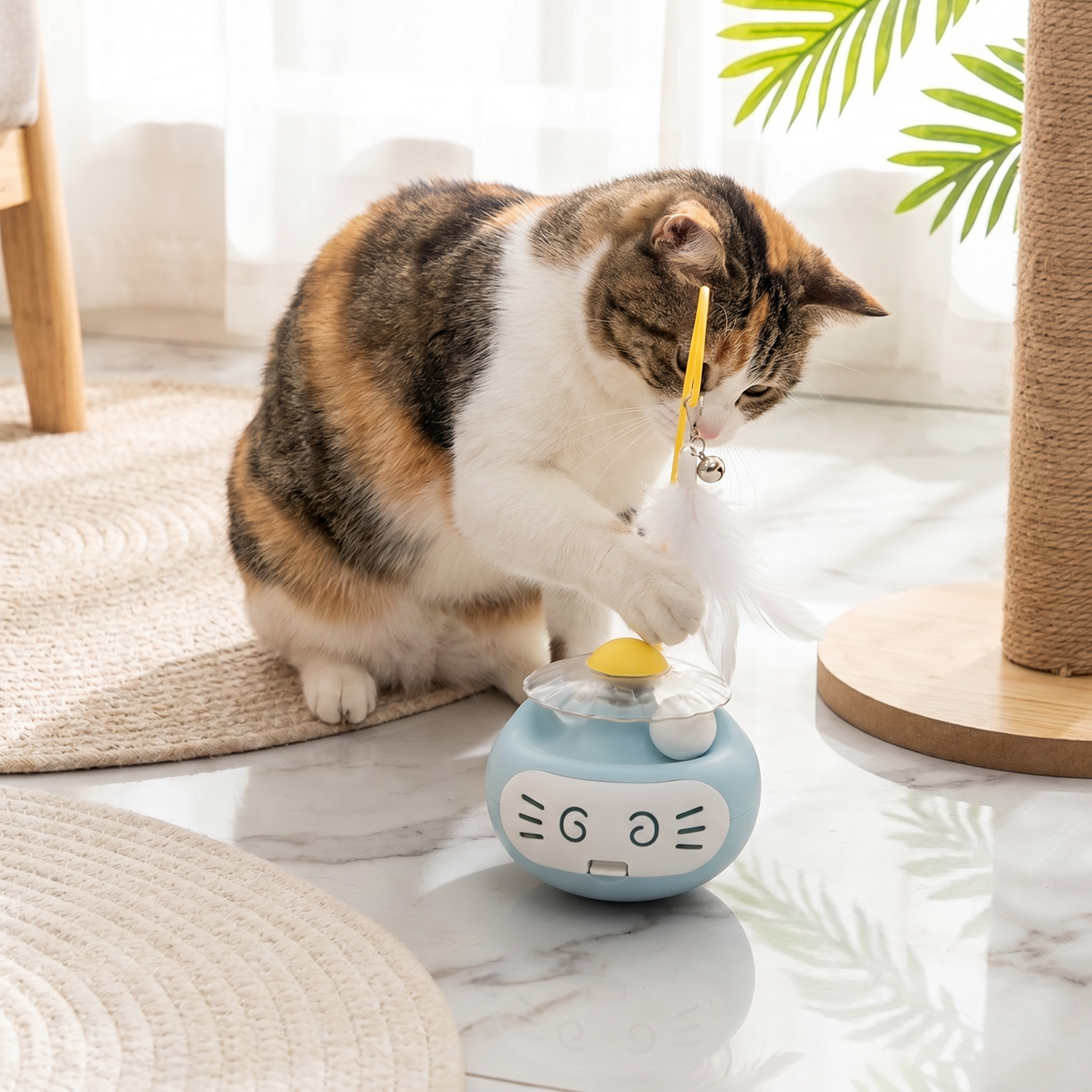 Interaktives 3-in-1-Katzenspielzeug mit Katzenminze, Federstab und Glöckchen