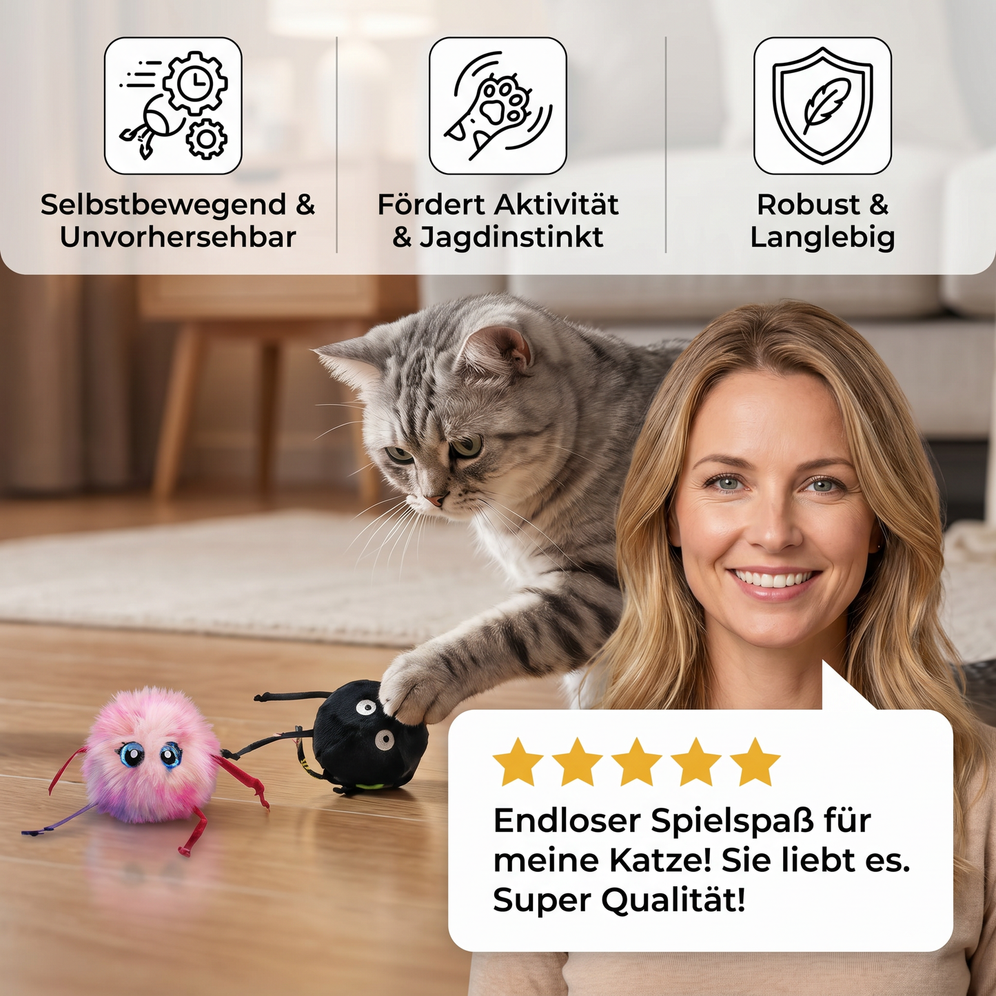 Niedliches interaktives Plüsch-Rollspielzeug für Katzen