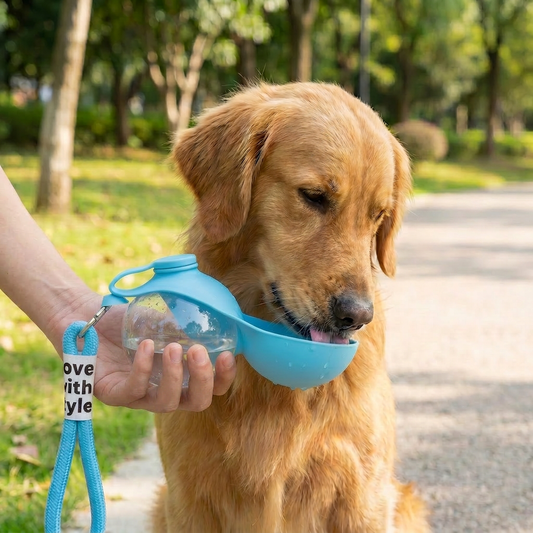 Kugelförmige 2-in-1 Trinkflasche für Hunde – Auslaufsichere Wasserflasche mit Silikonnapf
