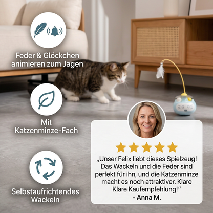 Interaktives 3-in-1-Katzenspielzeug mit Katzenminze, Federstab und Glöckchen