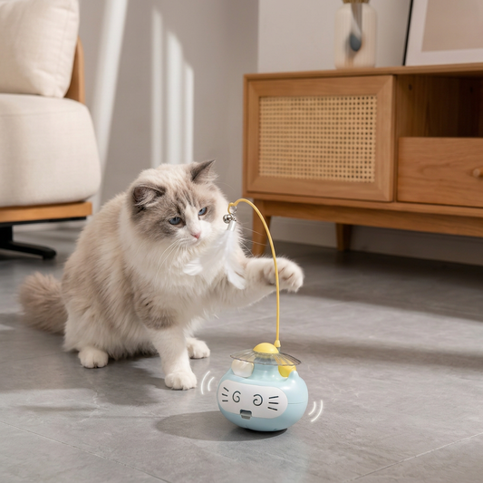 Interaktives 3-in-1-Katzenspielzeug mit Katzenminze, Federstab und Glöckchen