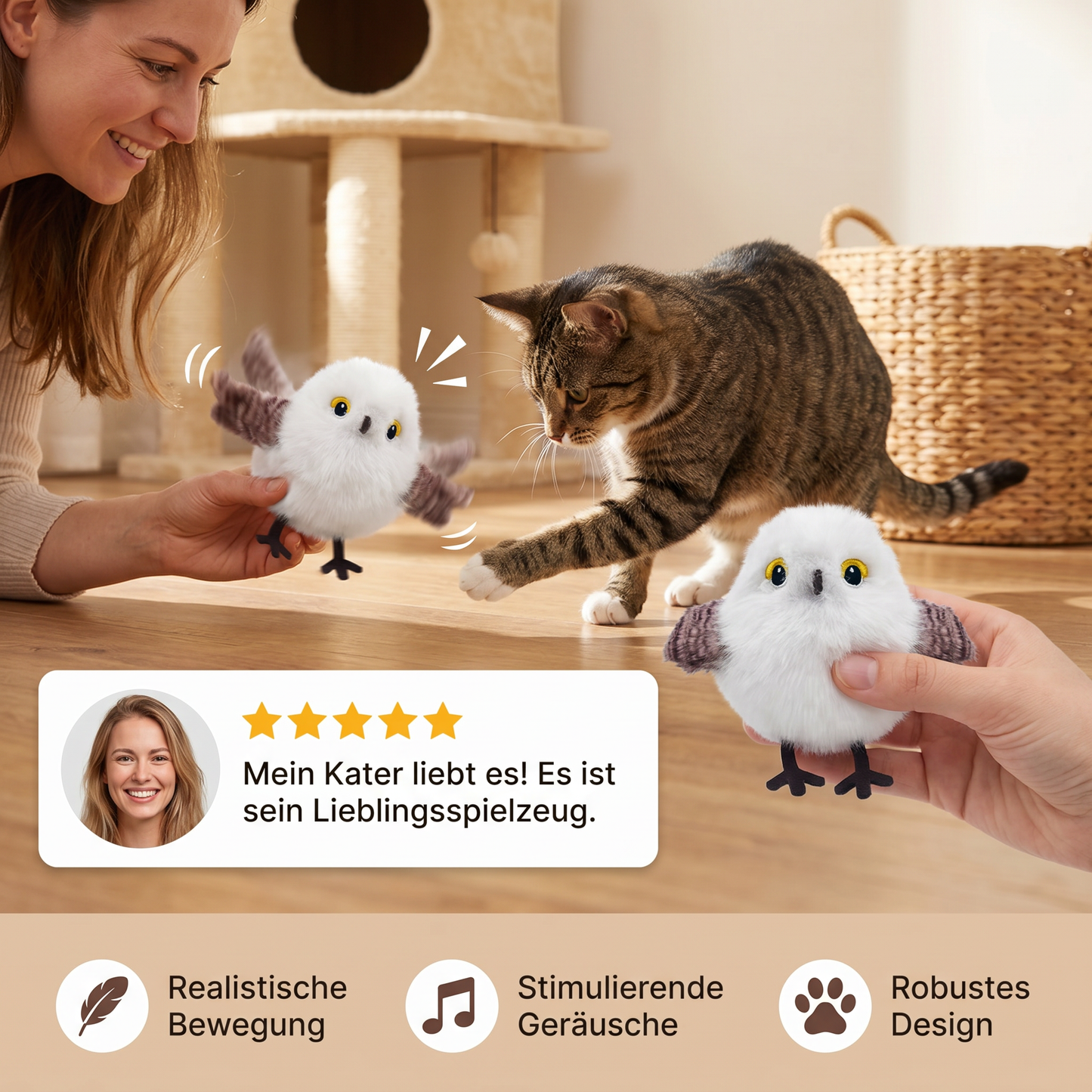 Flatterndes und Zwitscherndes Vogel Katzenspielzeug