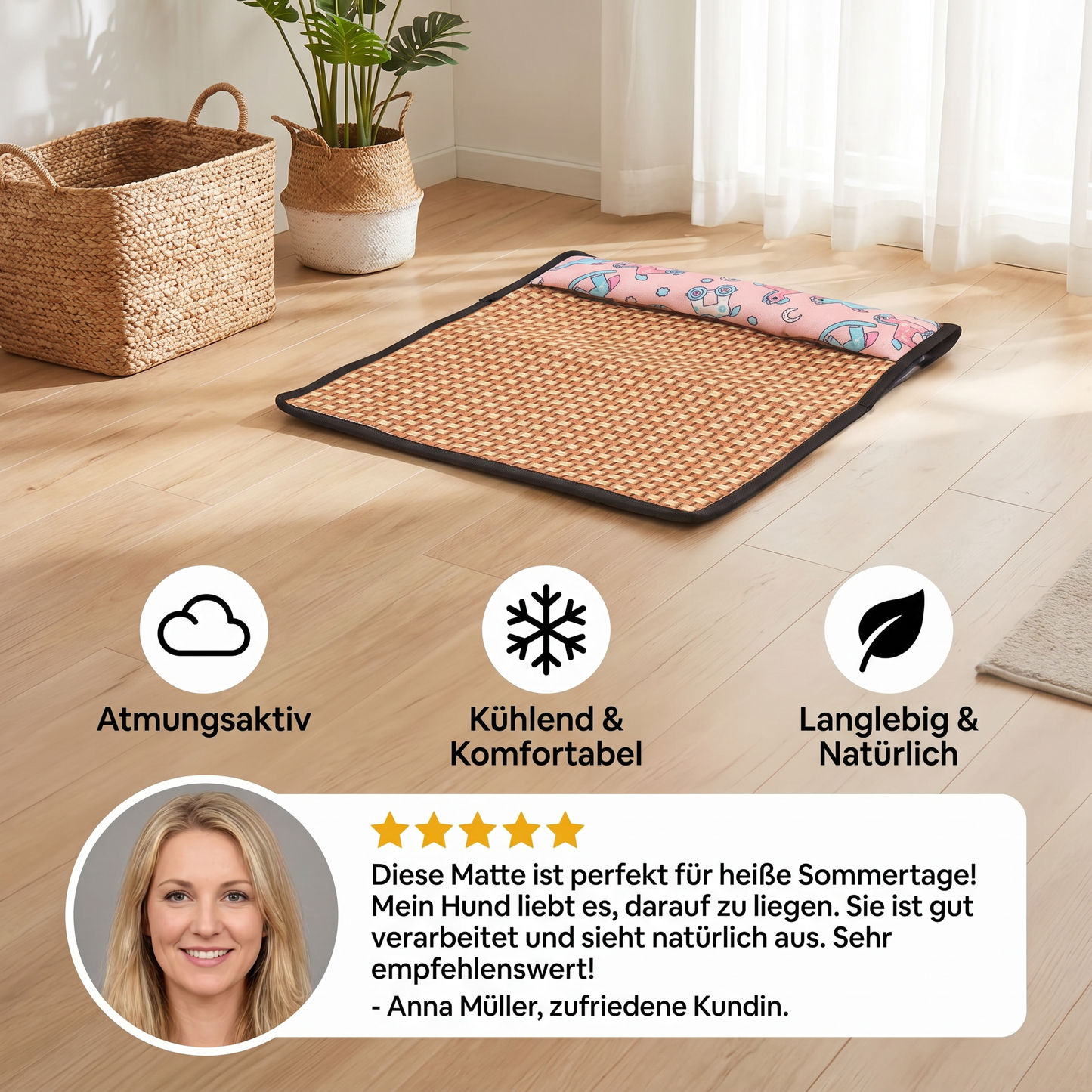 Atmungsaktive Kühlmatte aus Rattan für Hunde