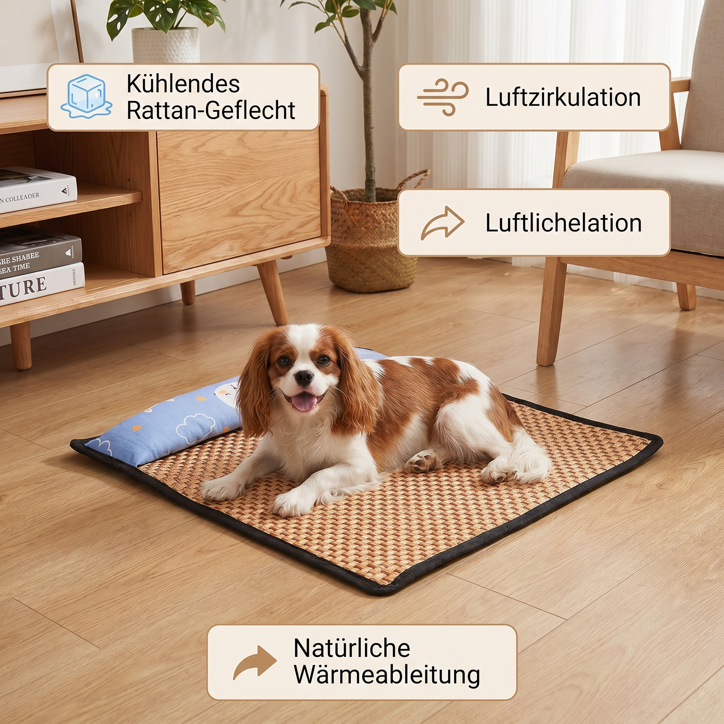 Atmungsaktive Kühlmatte aus Rattan für Hunde
