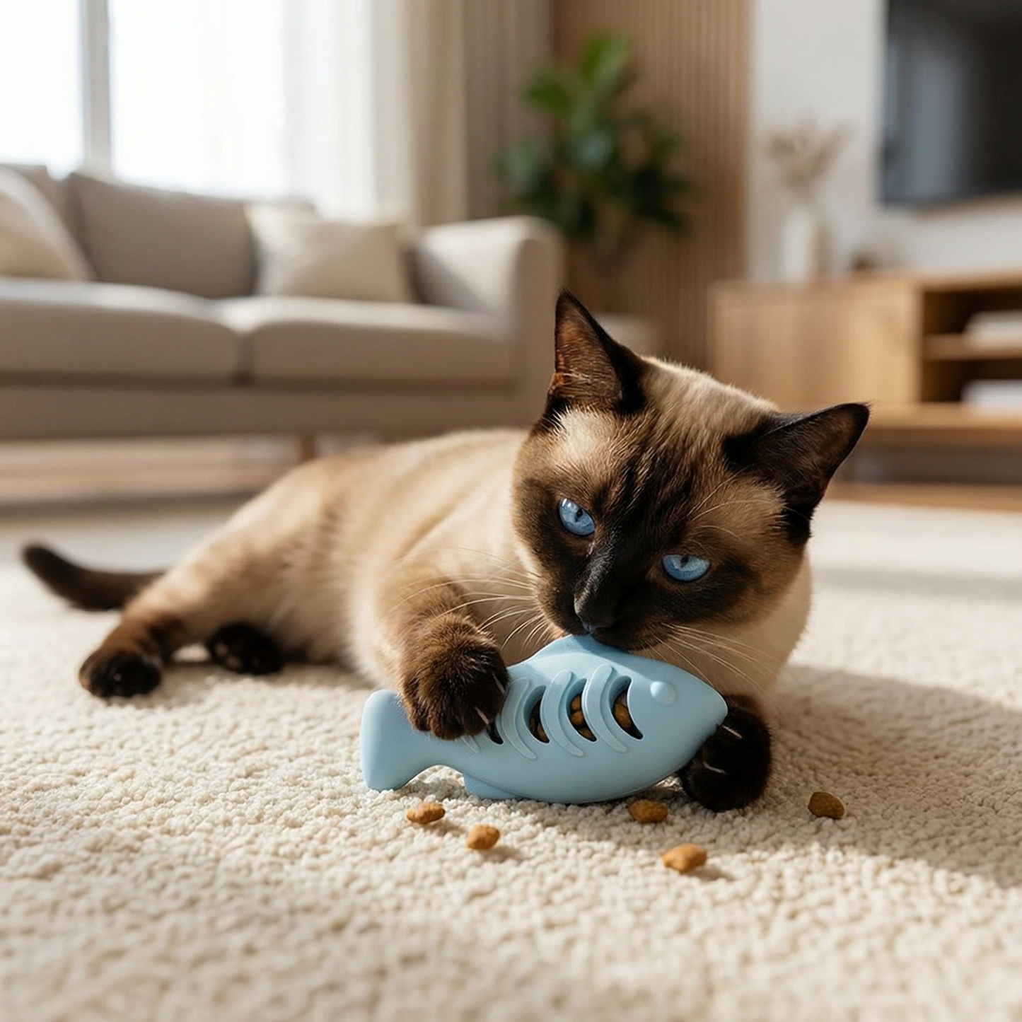 Zahnreinigender Kau- & Knabber Fisch – Interaktiver Snackspender aus Silikon für Katzen