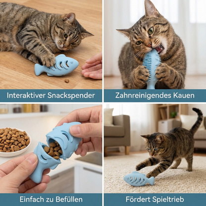 Zahnreinigender Kau- & Knabber Fisch – Interaktiver Snackspender aus Silikon für Katzen