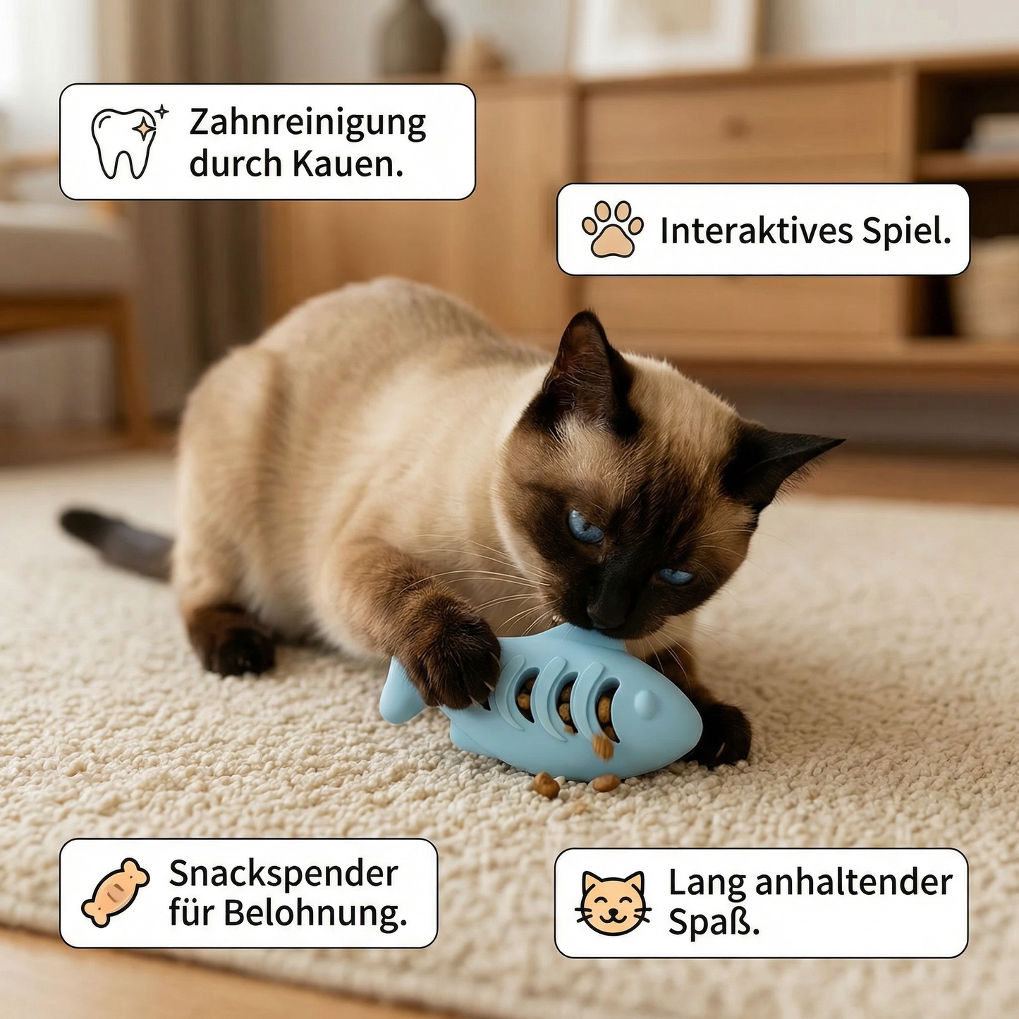 Zahnreinigender Kau- & Knabber Fisch – Interaktiver Snackspender aus Silikon für Katzen