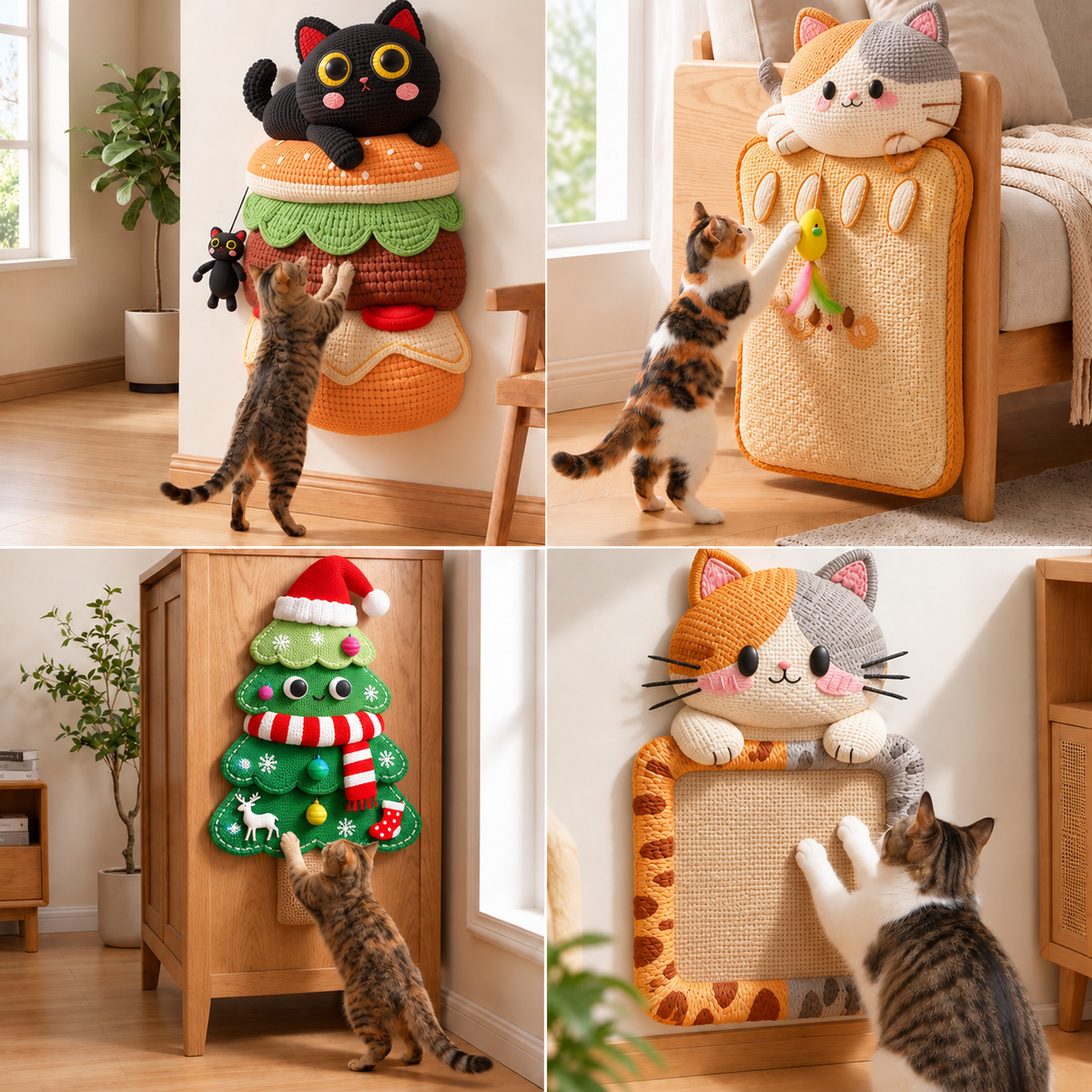 2-in-1 Gewebte selbstklebende Katzen-Kratzmatte & Möbelschutz mit interaktivem Spielzeug