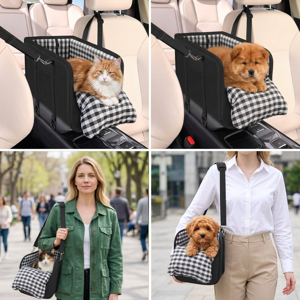 Sichere Auto-Transporttasche für kleine Hunde & Katzen mit Sicherheitsleine & rutschfestem Boden