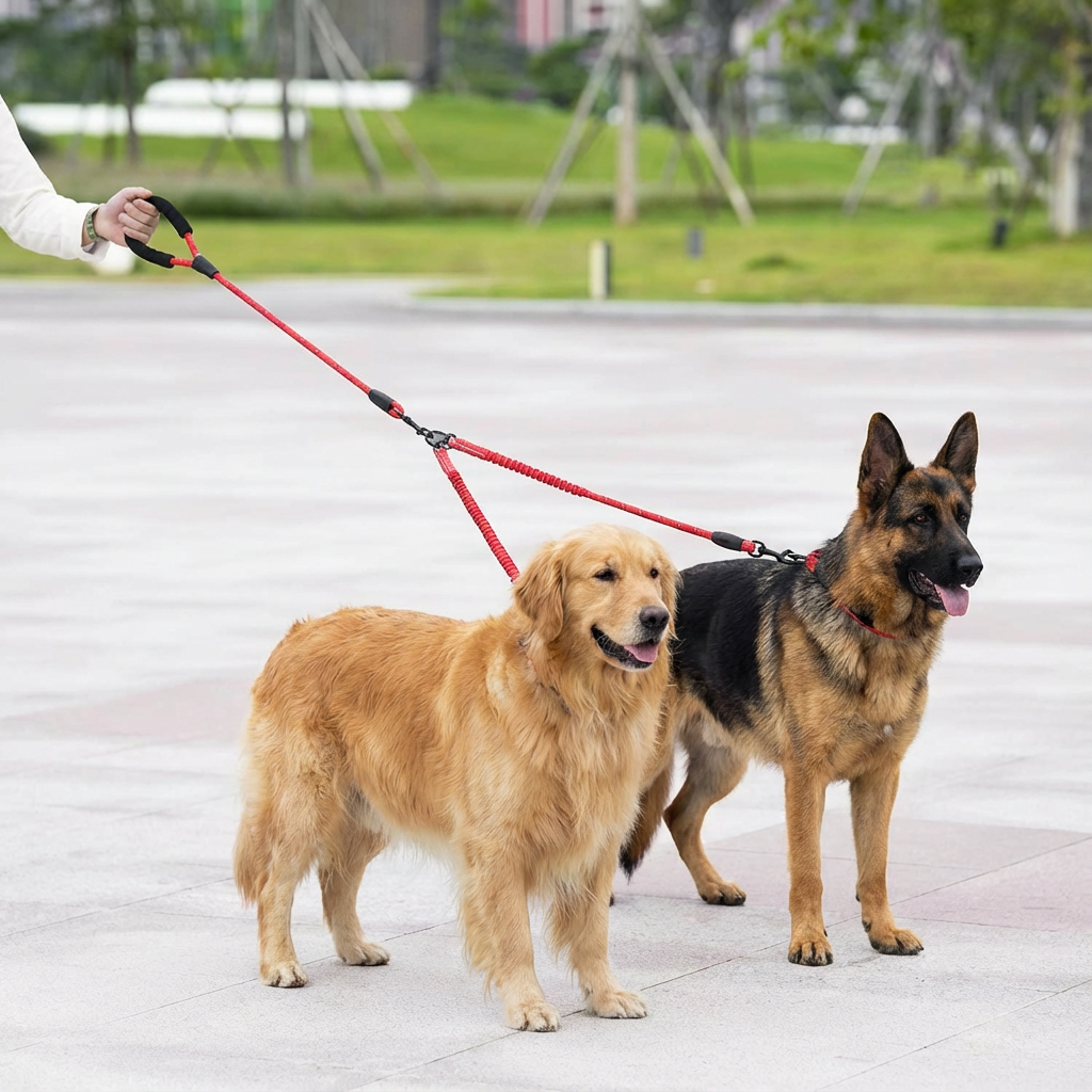 2-in-1 Hunde-Doppelleine mit 360° Drehgelenk – Verhedderungsfrei & Stoßdämpfend