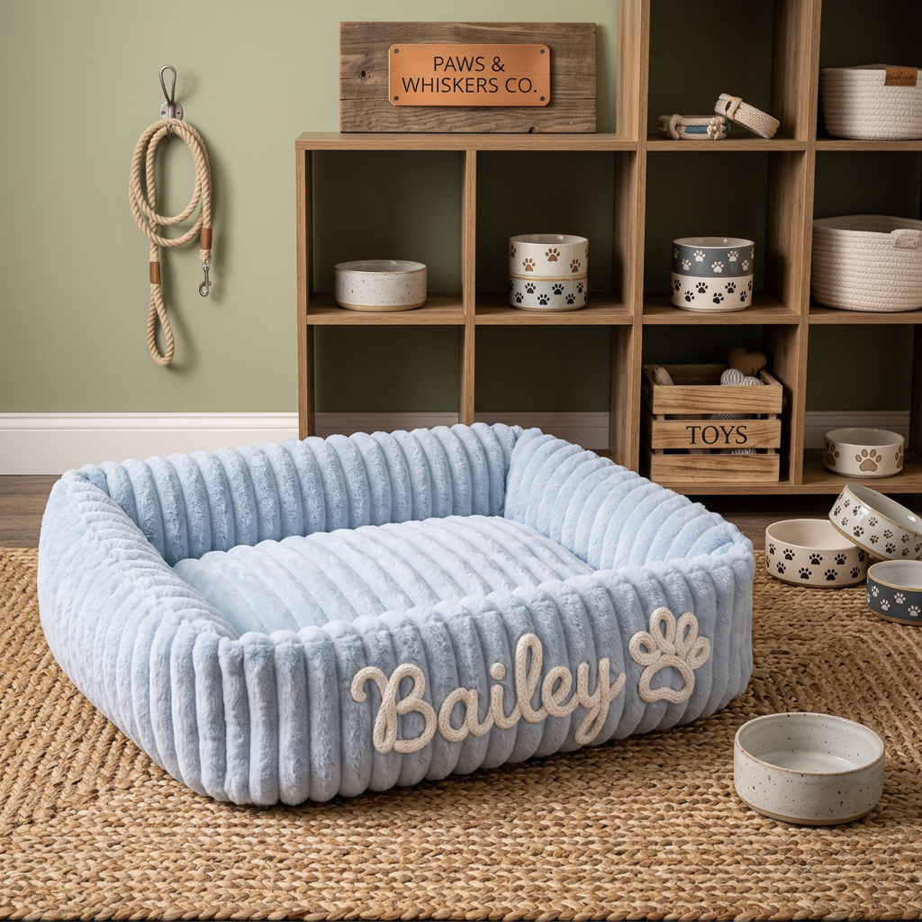 Personalisiertes, flauschiges Wolken-Hundebett mit weicher Umrandung