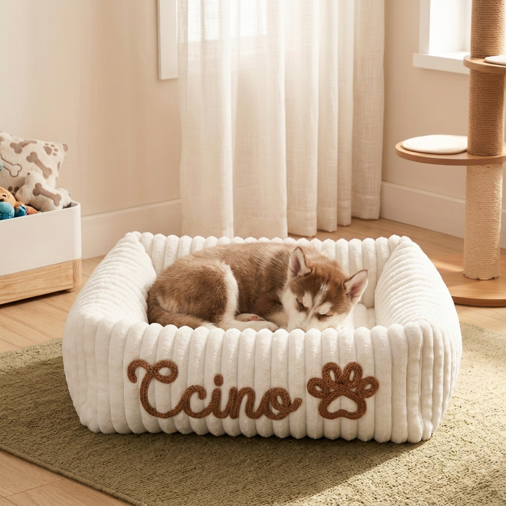 Personalisiertes, flauschiges Wolken-Hundebett mit weicher Umrandung