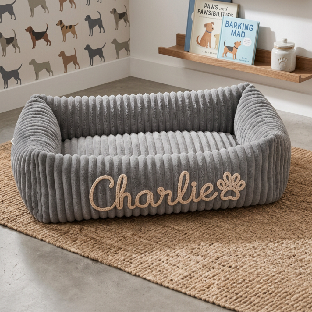 Personalisiertes, flauschiges Wolken-Hundebett mit weicher Umrandung