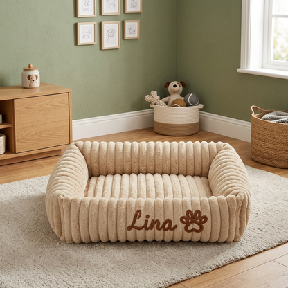 Personalisiertes, flauschiges Wolken-Hundebett mit weicher Umrandung