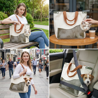 Atmungsaktive Tragetasche aus Canvas für Katzen mit Netzfenster