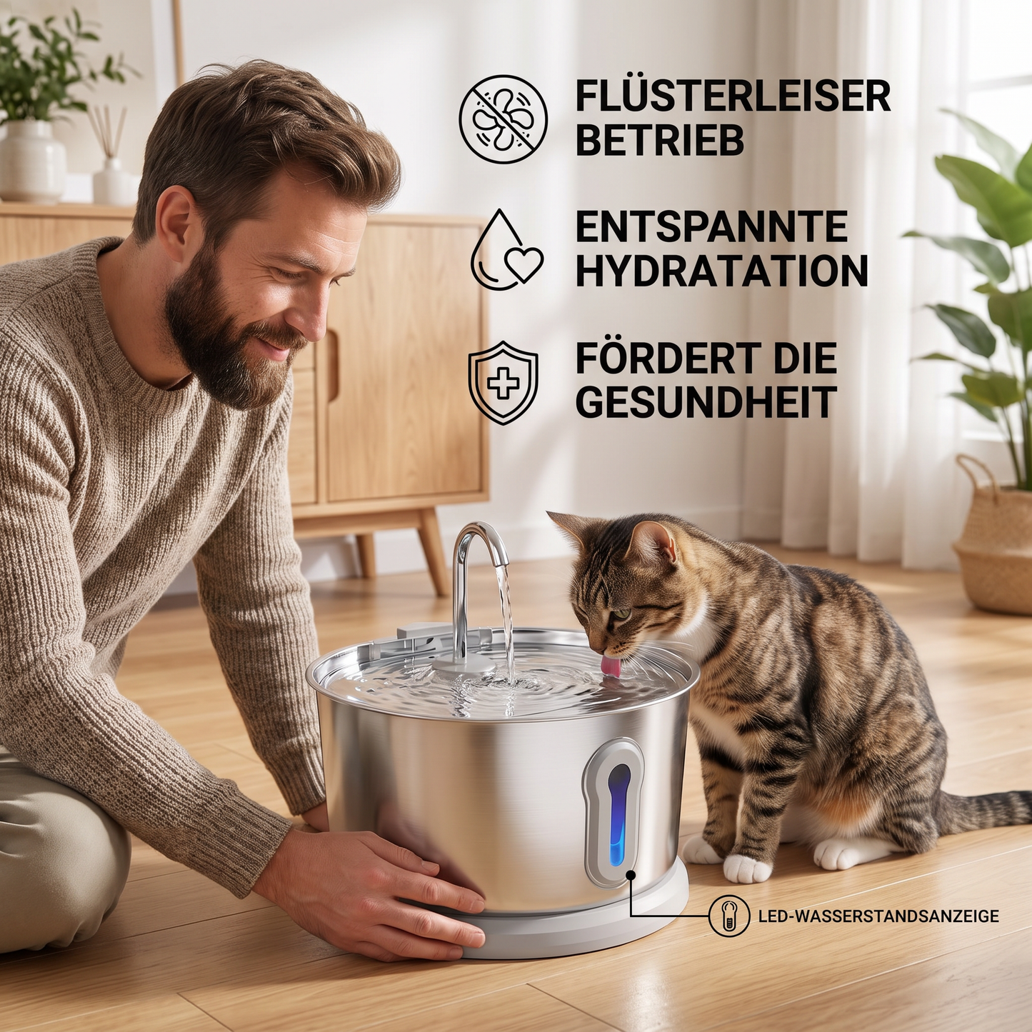 Intelligenter, antibakterieller Trinkbrunnen aus Edelstahl für Haustiere – 4 l, extrem leise, für eine bessere Flüssigkeitszufuhr und Gesundheit Ihres Haustieres