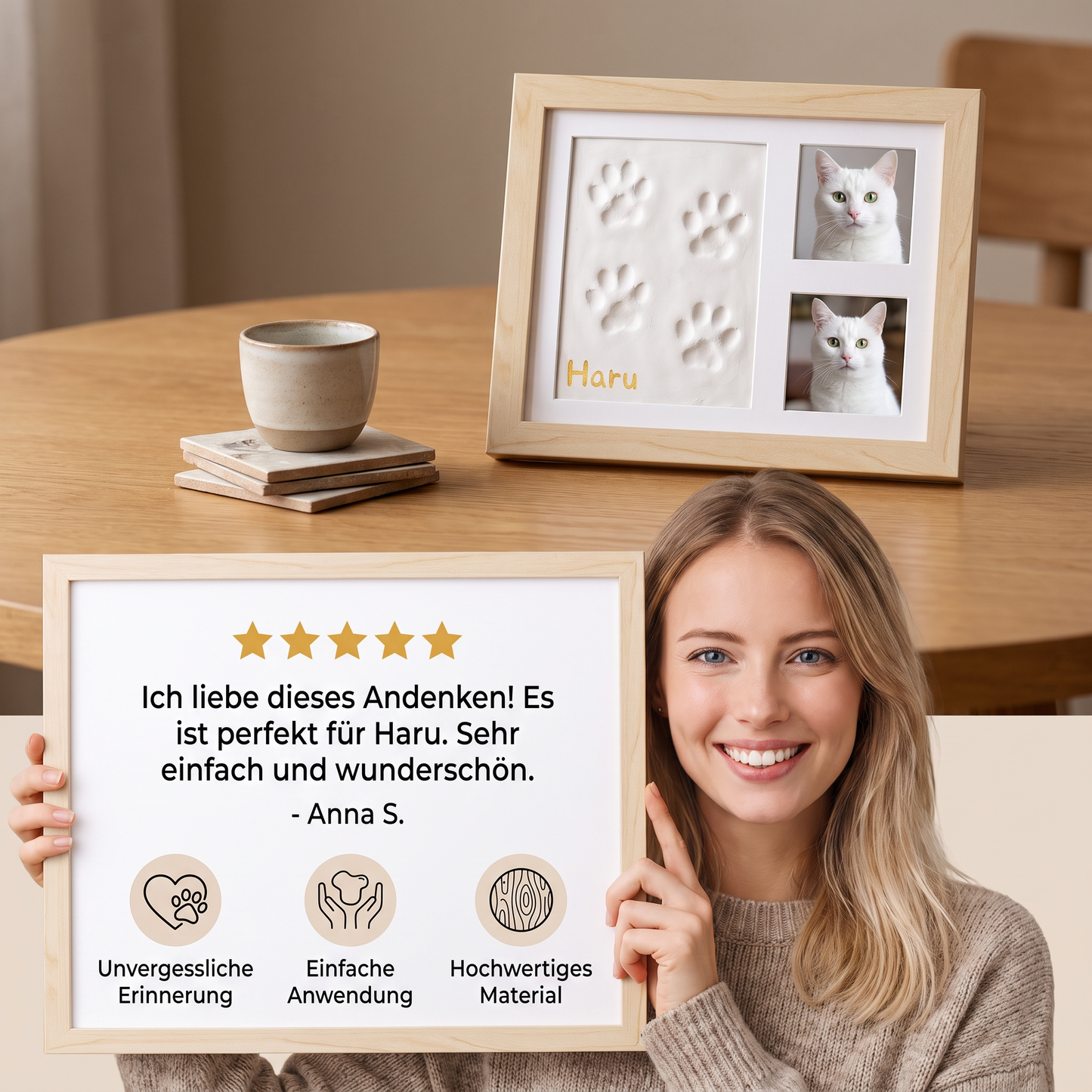 Bastelset für einen Erinnerungsrahmen mit Pfotenabdruck – zur Präsentation von Pfotenabdrücken und Fotos