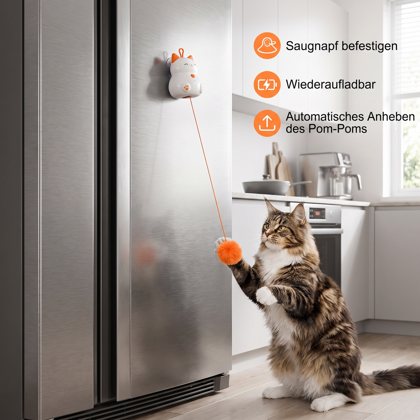 Interaktives, wiederaufladbares Katzenspielzeug – Automatischer Pompon-Wurfspielzeug mit Hebemechanismus