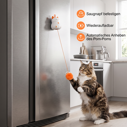 Interaktives, wiederaufladbares Katzenspielzeug – Automatischer Pompon-Wurfspielzeug mit Hebemechanismus