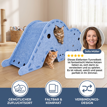 Elefantenförmiger Katzen-Spieltunnel aus Filz & gemütliches Bett – Faltbares und verbindbares Design