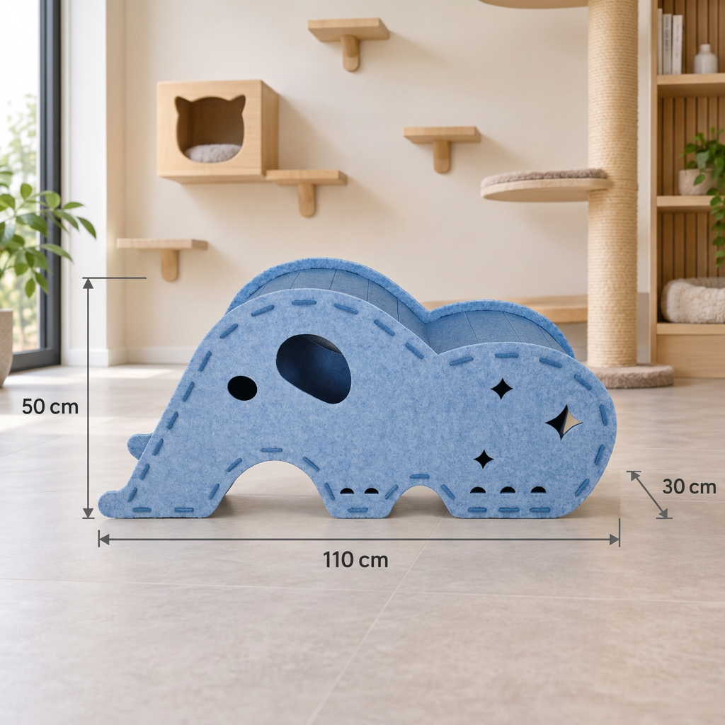 Elefantenförmiger Katzen-Spieltunnel aus Filz & gemütliches Bett – Faltbares und verbindbares Design