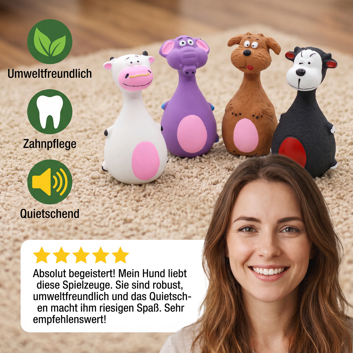 Robustes, umweltfreundliches Latex-Hundespielzeug mit Quietscher & Zahnpflege