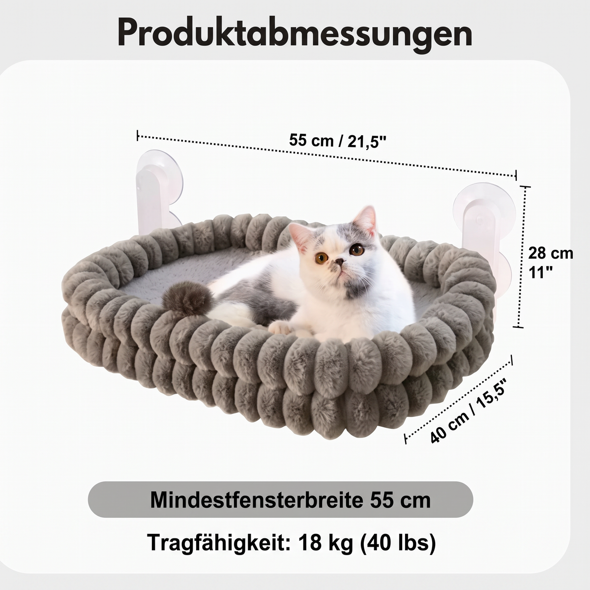 Flauschige kabellose faltbare Katzen-Fensterhängematte mit starken Saugnäpfen & waschbarem Bezug