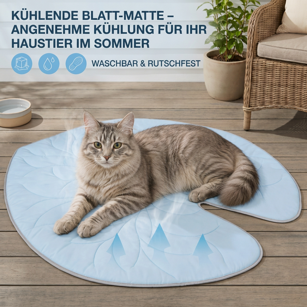 Kühlende Haustiermatte in Blattform – Waschbare Sommermatte mit rutschfester Unterseite