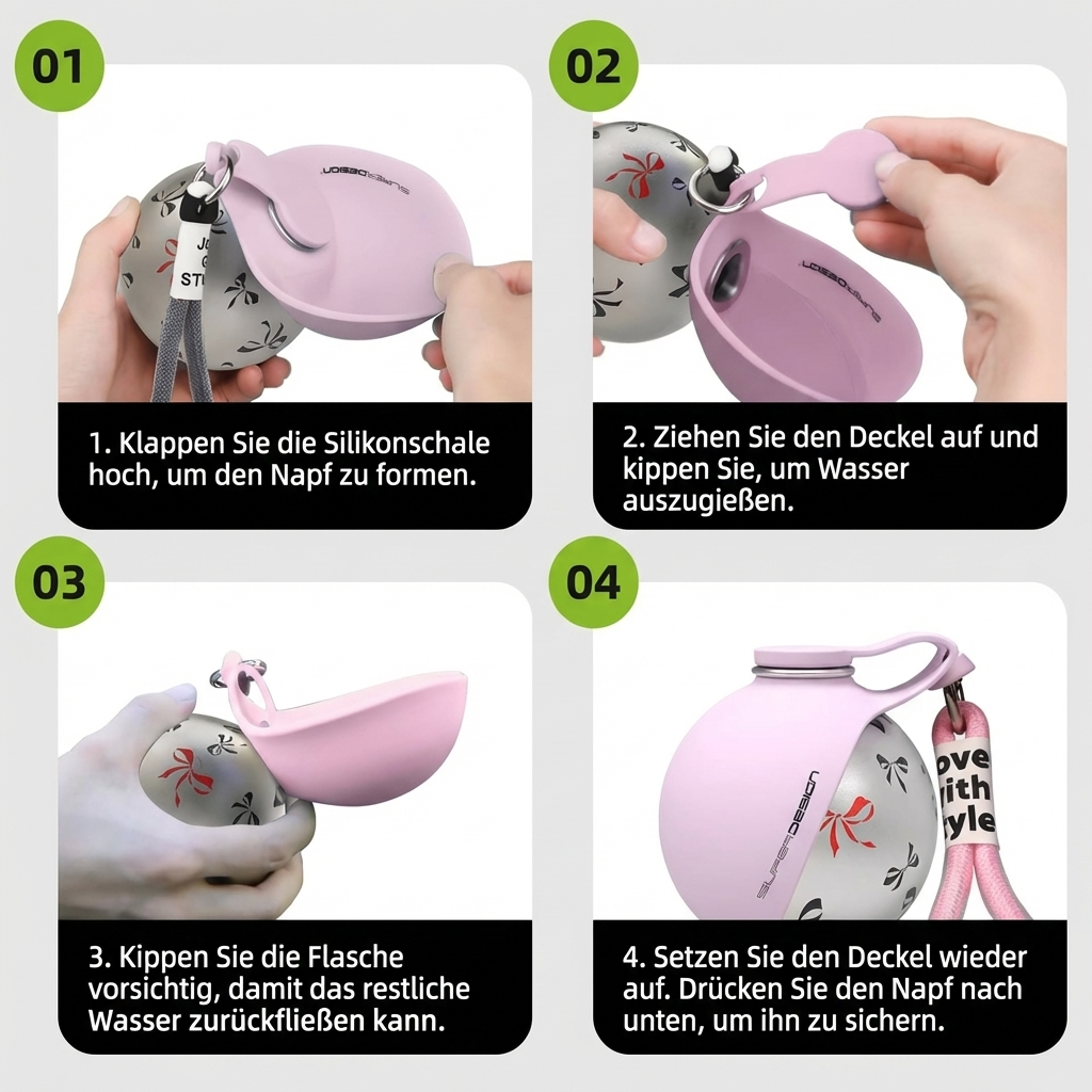 2-in-1 Reise-Trinkflasche für Hunde – Auslaufsichere Edelstahl-Wasserflasche mit Silikonnapf