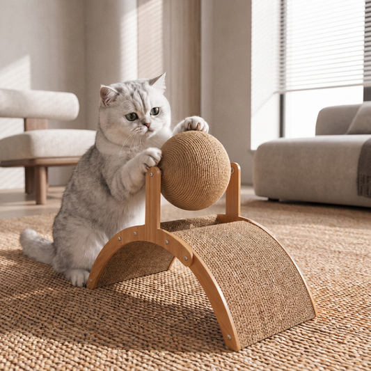 Interaktiver Riesenrad-Katzenkratzer mit drehbarem Juteball