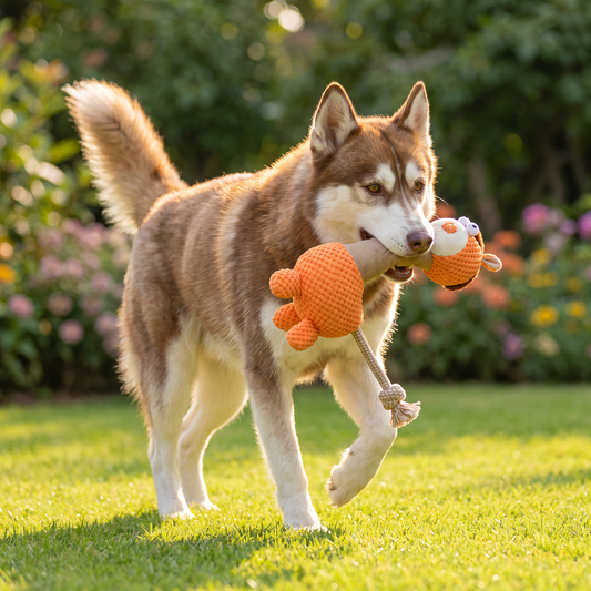 Robustes Plüsch-Hundespielzeug mit Baumwollseil, Quietscher und Zahnreinigungsfunktion