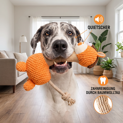 Robustes Plüsch-Hundespielzeug mit Baumwollseil, Quietscher und Zahnreinigungsfunktion