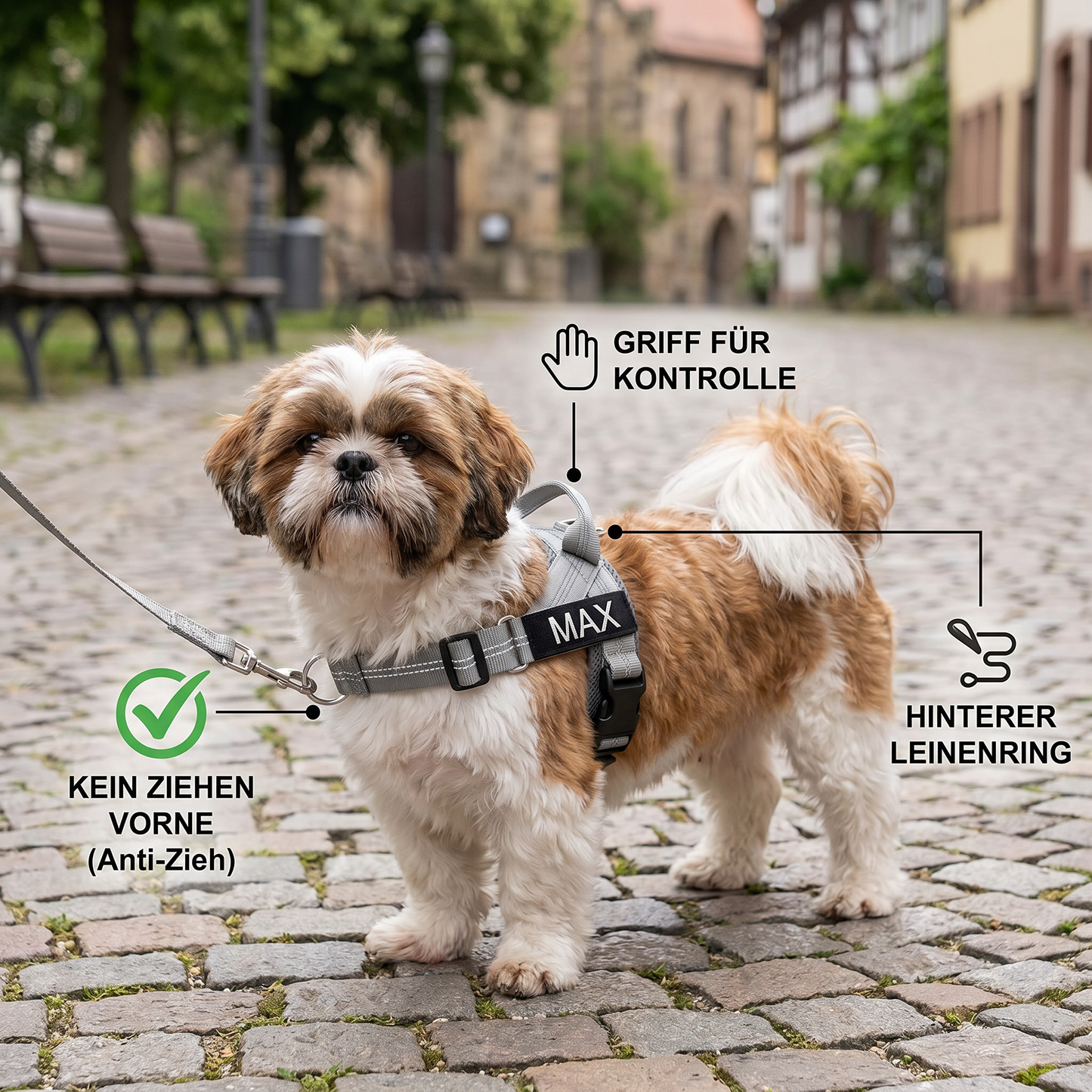 Individuell gestaltetes, reflektierendes No-Pull-Hundegeschirr mit personalisiertem Namensaufnäher