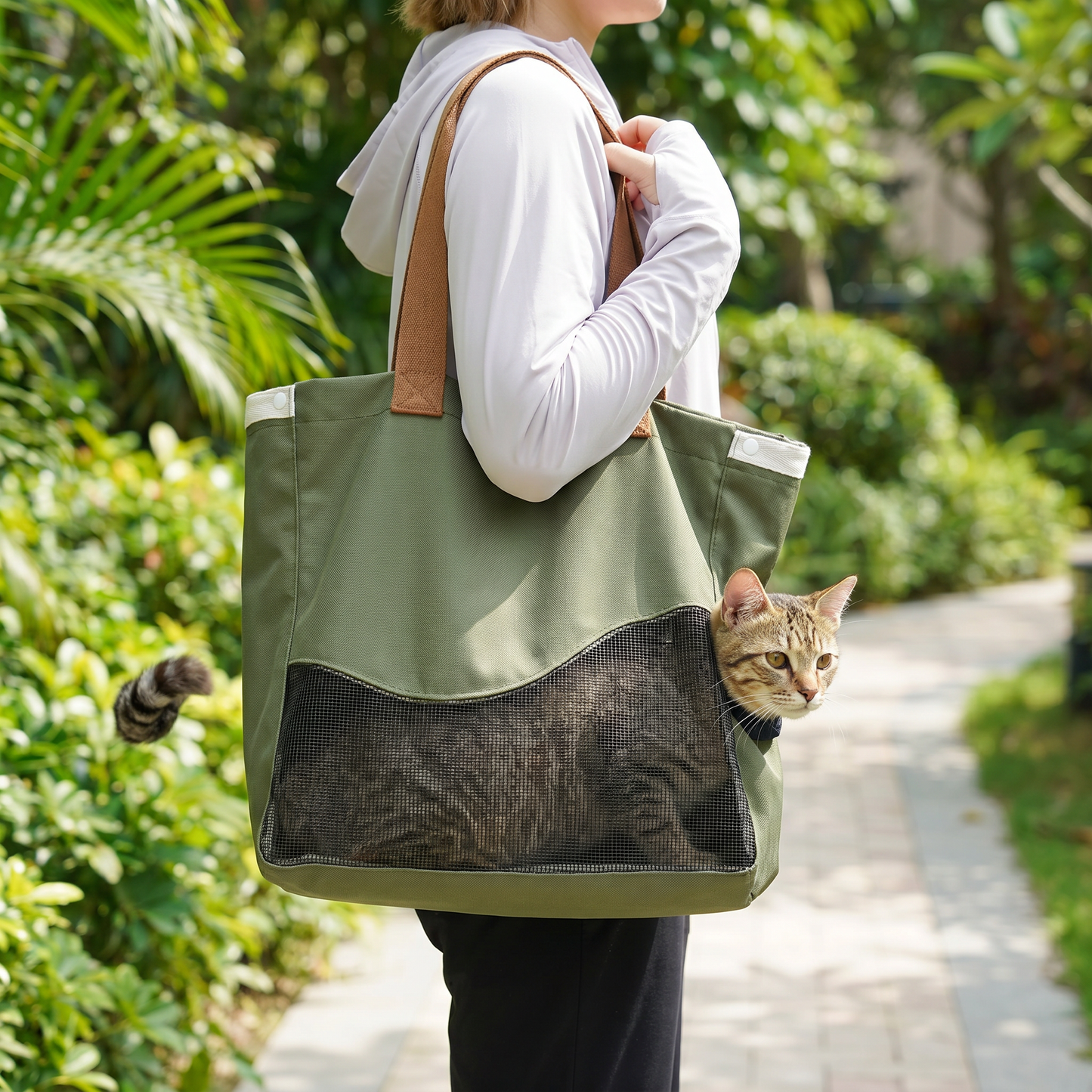 Atmungsaktive Tragetasche aus Canvas für Katzen mit Netzfenster