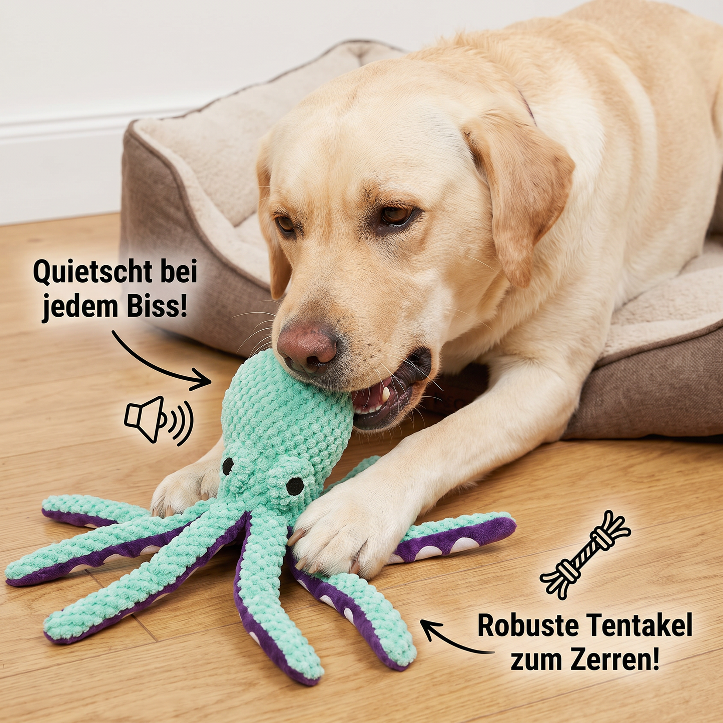 Großes Oktopus-Plüschspielzeug mit Quietscher für Hunde