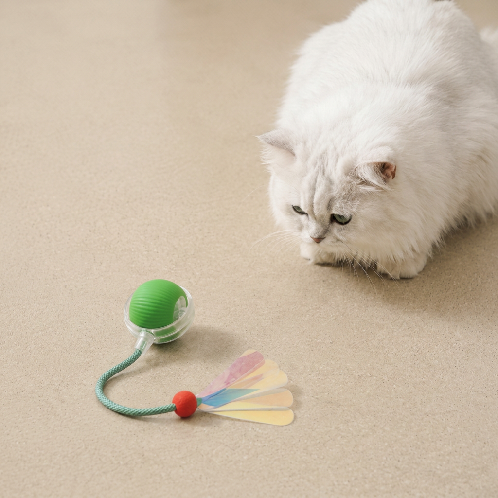 Verbesserter „Smart Rolling Cat Ball“ – strapazierfähiges interaktives Spielzeug mit Netzschwanz