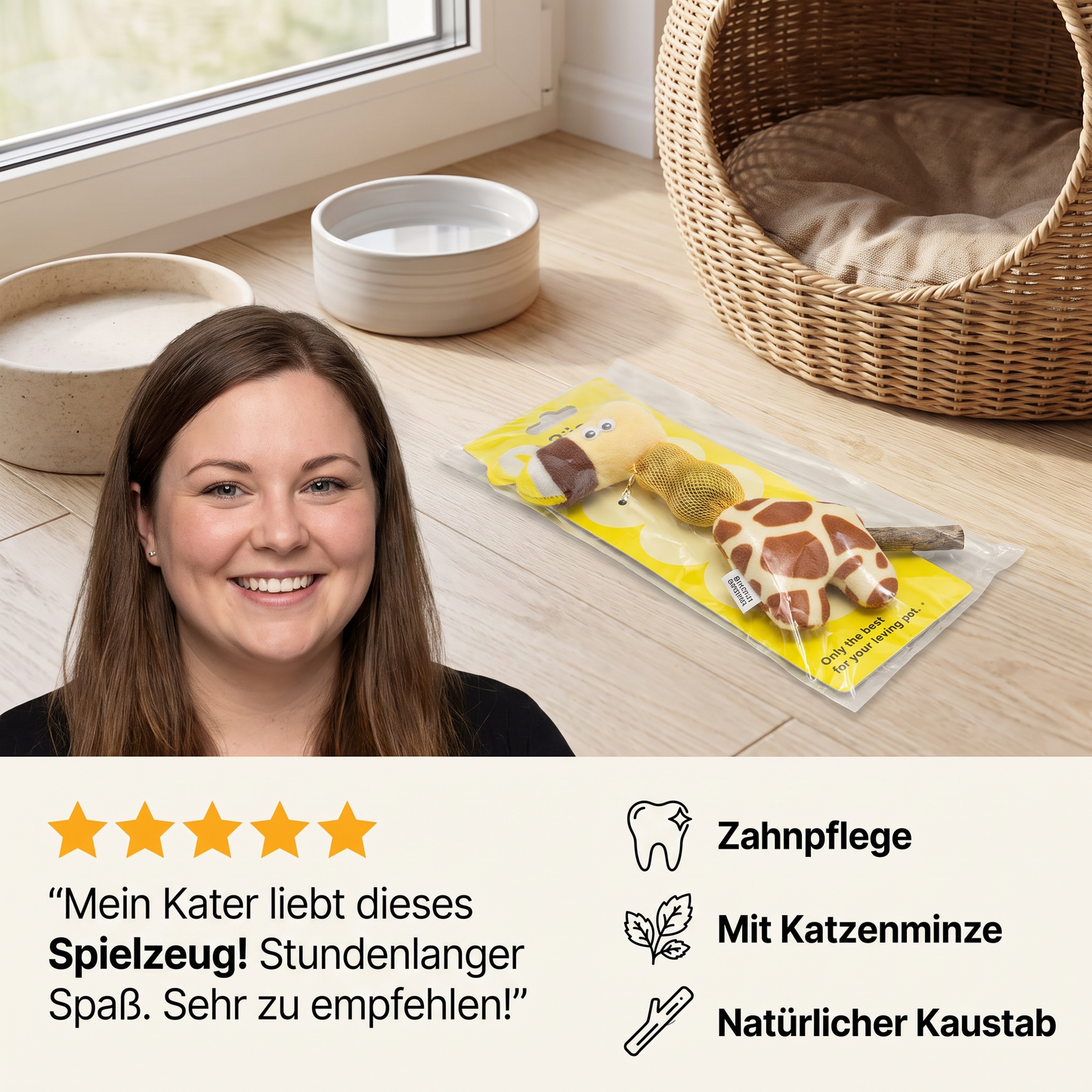3-in-1 Zahnpflege-Giraffen-Katzenspielzeug – Plüsch, Katzenminze-Bälle & Natürlicher Kaustab