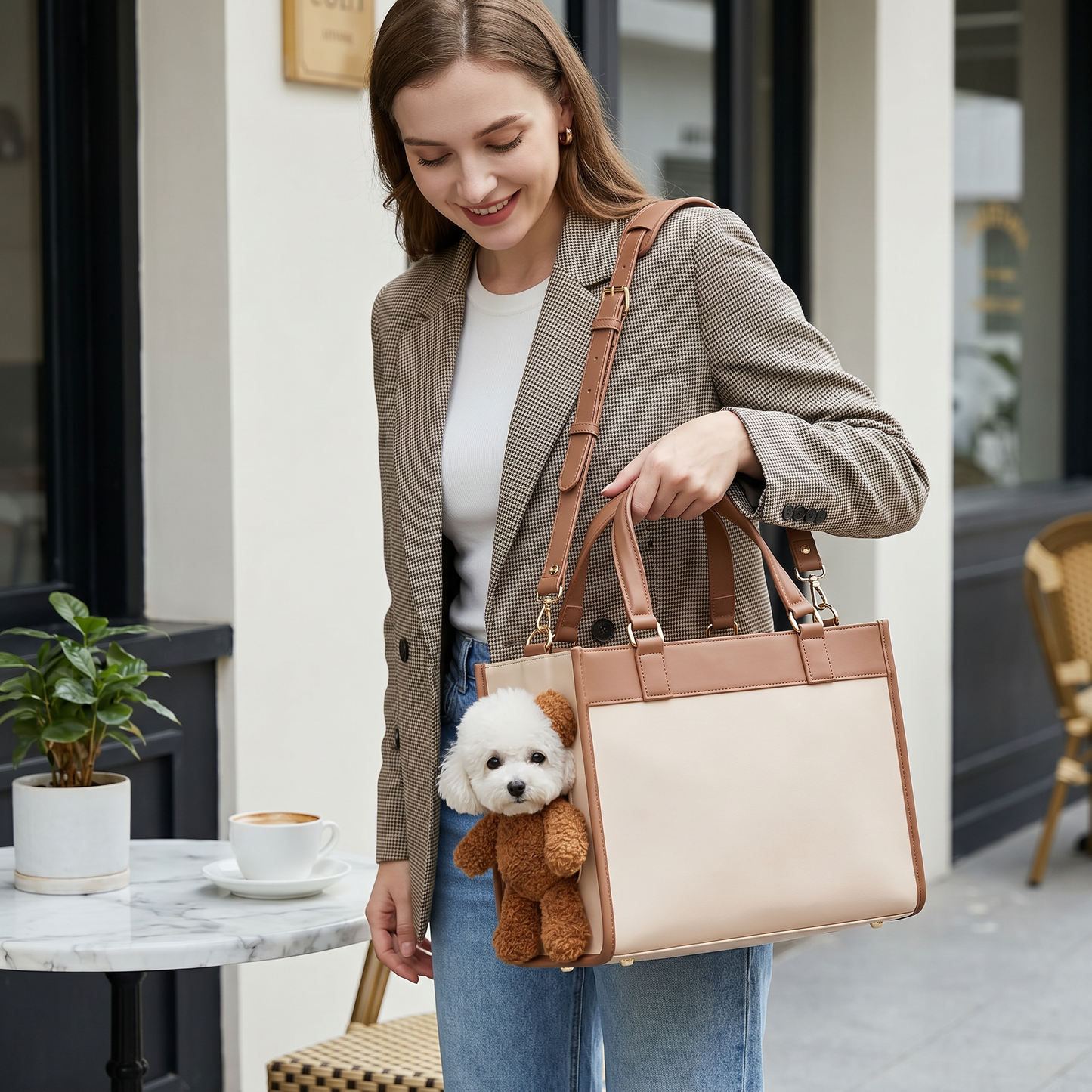 Haustier Tragetasche mit Teddybär Guck-Loch Fenster