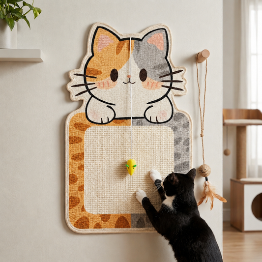 2-in-1 wandmontiertes Katzen-Kratzbrett & interaktives Spielzeug