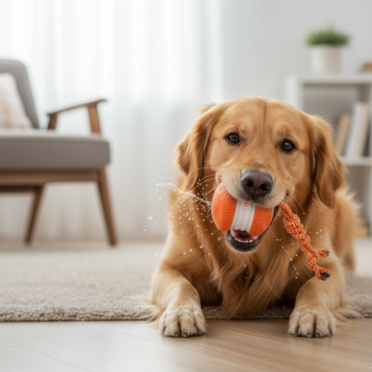 Interaktiver & Robuster Hundeball – Bewegungsspielzeug mit Zugseil in Hundefarben